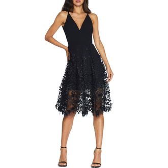Dress The Population Darleen V-Neck Embroidered Mesh Cocktail Dress in Black at Nordstrom Rack, Size Xx-Small
