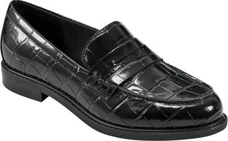 Marc Fisher Womens Marc Fisher Ilithia Penny Loafer Black Crocodile Slip On Shoes HAWK3045