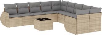 vidaXL Set De Sof&aacute;s De Jard&iacute;n 11pzas Con Cojines Rat&aacute;n Sint&eacute;tico Beige Vidaxl