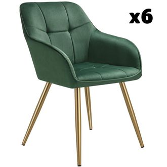 TecTake 6 sillas de comedor, aterciopeladas, 58 x 62 x 82 cm, verde oscuro/oro