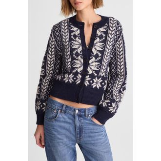 Madewell Fair Isle Wool Cardigan Jacket in Navy And Ivory Pattern at Nordstrom, Size Xx-Large