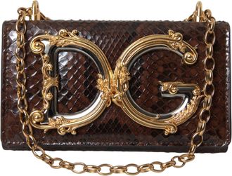 Dolce & Gabbana Brown Python Leather DG Girls Crossbody Phone Womens Bag