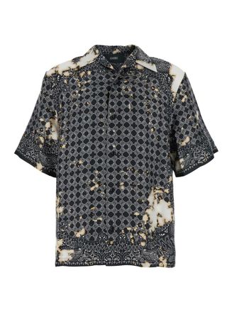 Amiri Grey Shirt With All-Over Bandana Print And Cuban Collar In Silk Man