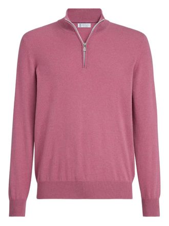 Brunello Cucinelli Maglione in cashmere con mezza zip - Rosa