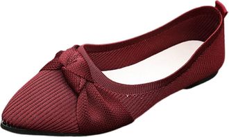 Generic Wine Womens Comfortable Slip-On Flats with Soft Sole Breathable Knit Design for Daily Wear