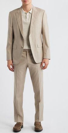 BOSS Huge Slim Fit Peak Lapel Wool Blend M&eacute;lange Suit in Light Beige at Nordstrom, Size 44 Regular