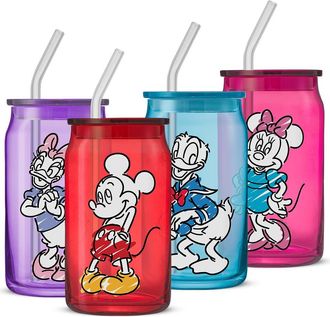 JoyJolt x Disney Mickey & Friends Set of 4 Sketch Glasses in Multi at Nordstrom Rack