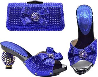 Generic Womens Shoes and Bag Set Stiletto High Heel Slip On Shoes Matching Full Rhinestone Flower Evening Handbag