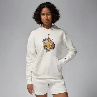 Nike Jordan Womens Jordan Brooklyn Fleece Graphic Pullover Hoodie in White | HQ5190-133