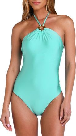 Sunshine 79 Solids Halter Neck One-Piece Swimsuit in Seaglass at Nordstrom, Size 10