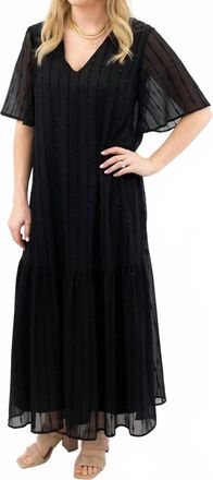 Adrienne Velvet Flutter Sleeve Maxi Dress In Black