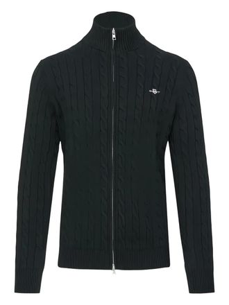 GANT cable zipped cotton cardigan - men - Cotton - M - Black