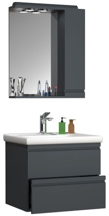 ebuy24 Ebuy24 - Vcm 3 Pcs &Aacute;rea De Lavado Armario Inferior De Lavabo 60 Cm Juego De Muebles De Ba&ntilde;o Con Lavabo De Cer&aacute;mica Cajones Sin Asa Armario De Espejo C