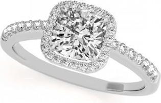 Allurez Cushion Cut Diamond Halo Engagement Ring 18k White Gold (0.50ct)