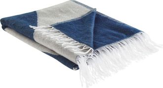 Beliani Beliani - Manta De Acr&iacute;lico Beige Azul Marino 130 X 170 Cm Poli&eacute;ster Mujer Flecos Halede