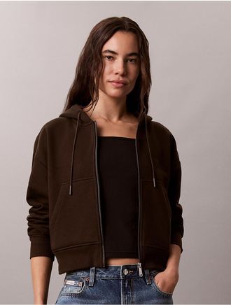 Calvin Klein Jeans Calvin Klein Womens Monogram Logo Fleece Zip Hoodie - Brown - XL