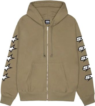 St&uuml;ssy star-print zip-up hoodie - unisex - Polyester/Cotton - L - Neutrals