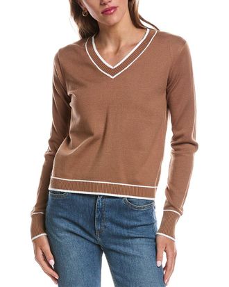 Theo & Spence Theo And Spence Stipe Trim V-Neck Sweater