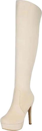 Generic Womens Sexy Over The Knee Boots Round Toe Thin High Heel With Platform Zipper Stretch Thigh High Party Shoes