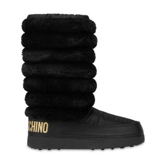 Love Moschino Schoenen, Dames, Zwart, 40 EU, Zwarte platte schoenen met gouden opdruk