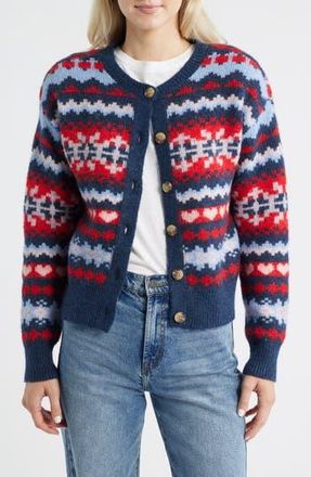 Lucky Brand Fair Isle Cardigan in Black Iris at Nordstrom Rack, Size Xx-Large