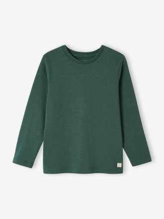 Vertbaudet T-shirt gar&ccedil;on unis manches longues personnalisable vert sapin