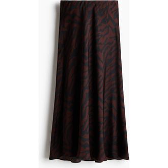 H&M Maxi Slip Skirt in Dark Brown/zebra Print at Nordstrom, Size X-Small