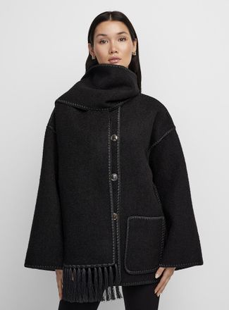 Toteme Womens Built-in scarf wool jacket