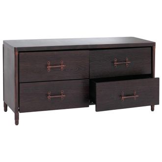 Hhg Com&ograve; Hhg-976, Credenza, Cassetti In Stile Industriale 60x120x40 Cm, Legno Nero, Metallo Color Rame
