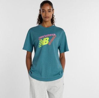 New Balance Womens Classic Tri-Logo T-Shirt in Blue Cotton, size X-Large