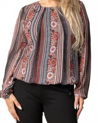 Papillon Floral Stripe Blouse Top In Brown Multi