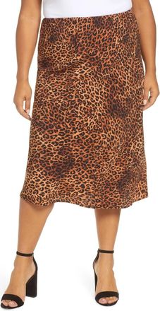 Bobeau Lyndon Satin Bias Skirt - Plus In Brown