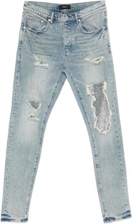 Purple Jeans, Heren, Blauw, W34, Pailletten, Slim-fit Jeans