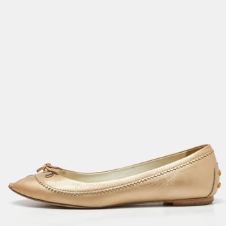 Tod's Tods Beige Leather Bow Peep Toe Ballet Flats