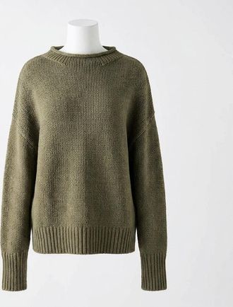 Faherty Sunwashed Cotton Rolled Neck Sweater In Sage