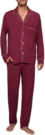 Eberjey William Stretch Tencel Modal Long Pajamas in Bordeaux/Ivory at Nordstrom, Size Xx-Large