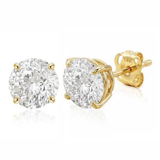 MAX + STONE 14k Gold Solitaire Round Earrings Studs Embellished with Swarovski Zirconia Various Sizes
