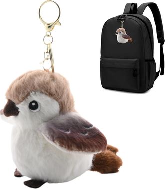 Generic Cute Bird Toys - Realistic Sparrow Keychain for Wallet Accessories | Soft Plush Animal Figurines with Portable Design, Decorative Backpack Charm, Ligh