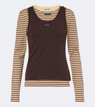 Miu Miu T-shirt in jersey di cotone a righe