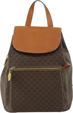 Celine Vintage Macadam Backpack Canvas And Leather Brown Canvas Backpack Bag (Pre-Owned)