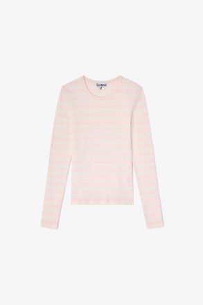 Ganni Pink Stripe Rib Long-sleeve - Size XXS Organic Cotton