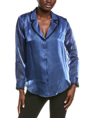 endless rose Endless Rose Beaded Collar Relaxed Blouse