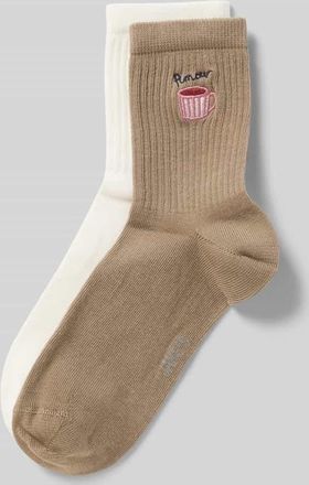 Jake*s Casual Socken mit Motiv-Stitching in Taupe, Gr&ouml;&szlig;e 35-38