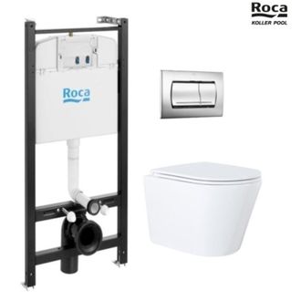 Roca Bastidor Roca Active Con Cisterna Empotrada Y Pulsador Pvc Cromo Brillo Y Wc Susp. Orion Blanco Tapa Fina 51,5 Cm Vortex Kp