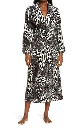 Natori Leopard Plush Robe in Black White at Nordstrom, Size X-Small