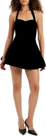 Bardot Agathena Velour Halter Minidress in Black at Nordstrom Rack, Size 12