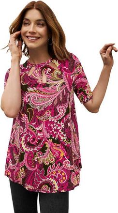 Jessica London Stretch Knit Cutout Swing Tunic in Pink Burst Paisley at Nordstrom, Size 20