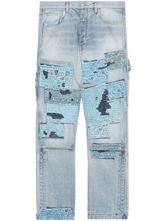Amiri high-rise patchwork-detail jeans - men - Cotton - 32 - Blue