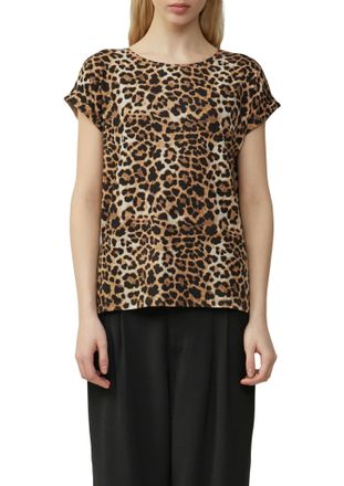 QS by s.Oliver T-Shirt QS, Damen, Gr. XS, schwarz (schwarz braun leo), Web, Obermaterial: 48% Baumwolle, 48% Modal, 4% Elasthan, bedruckt, regular fit taillenbedeckt