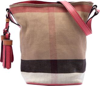 Burberry Pre-owned Burberry Mini Mega Check Canvas Ashby Tassel Bucket Bag Ladies 1EXR7C0NXOMJZTUX
